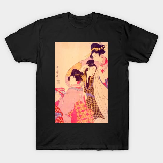 "Two Geishas and a Tipsy Client" by Kitagawa Utamaro (1805) TECHNICOLOR REMASTERED T-Shirt by FineArtMaster